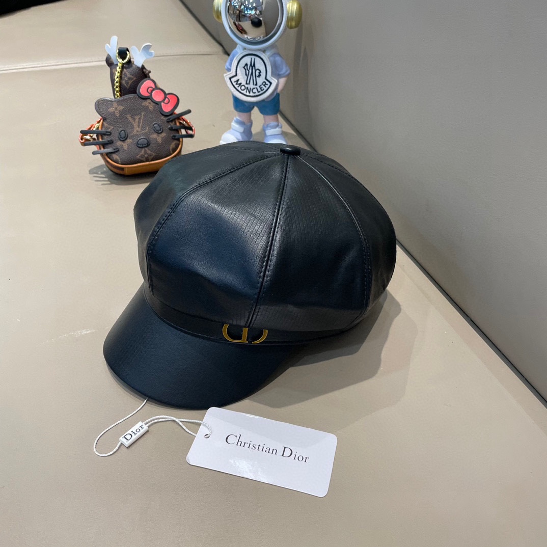 DIOR迪奥复古贝雷帽皮质八角帽女生大头围显脸小报童帽英伦风画家帽子男