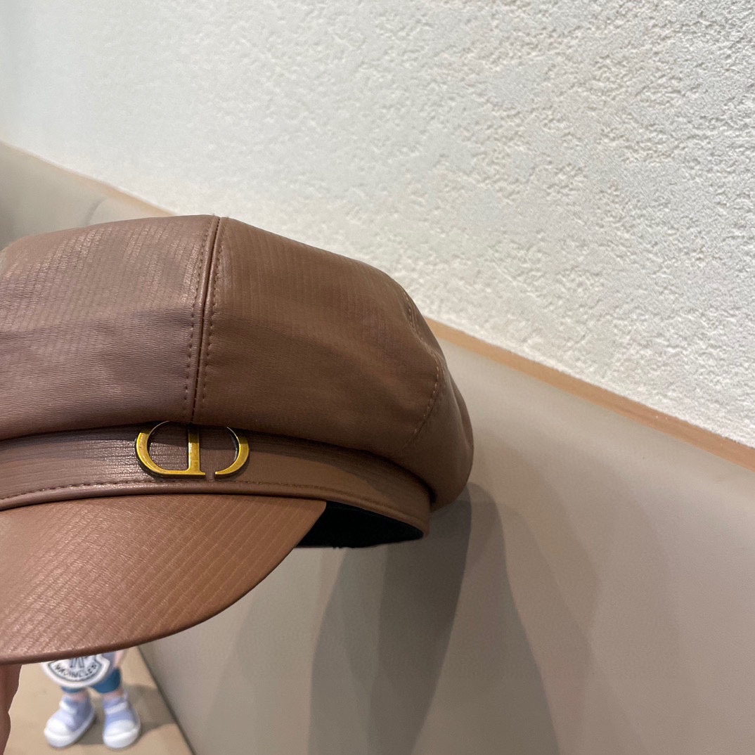 DIOR迪奥复古贝雷帽皮质八角帽女生大头围显脸小报童帽英伦风画家帽子男