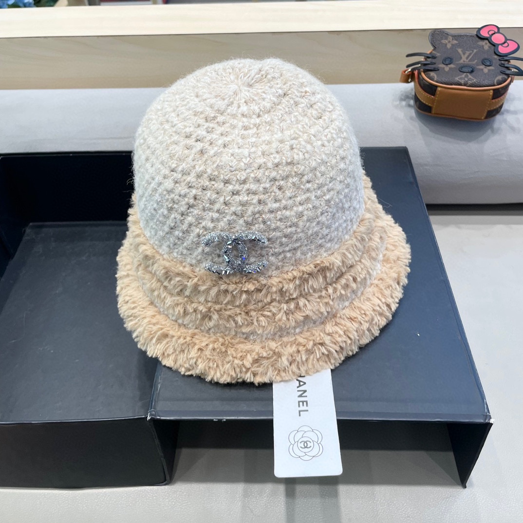  Chanel香奈儿秋冬厚款保暖水桶帽复古百搭显脸小渔夫帽大帽檐毛绒绕盆帽