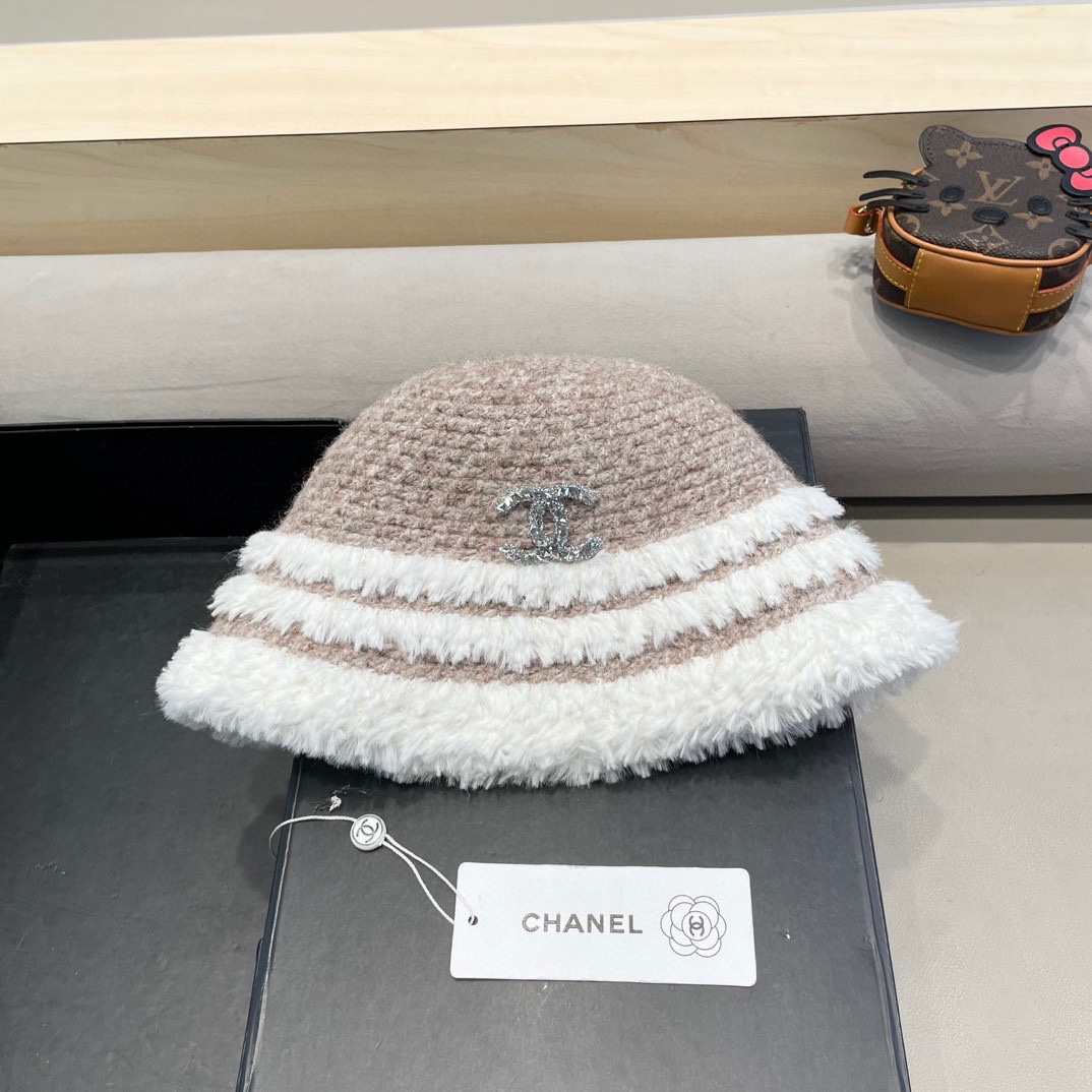  Chanel香奈儿秋冬厚款保暖水桶帽复古百搭显脸小渔夫帽大帽檐毛绒绕盆帽