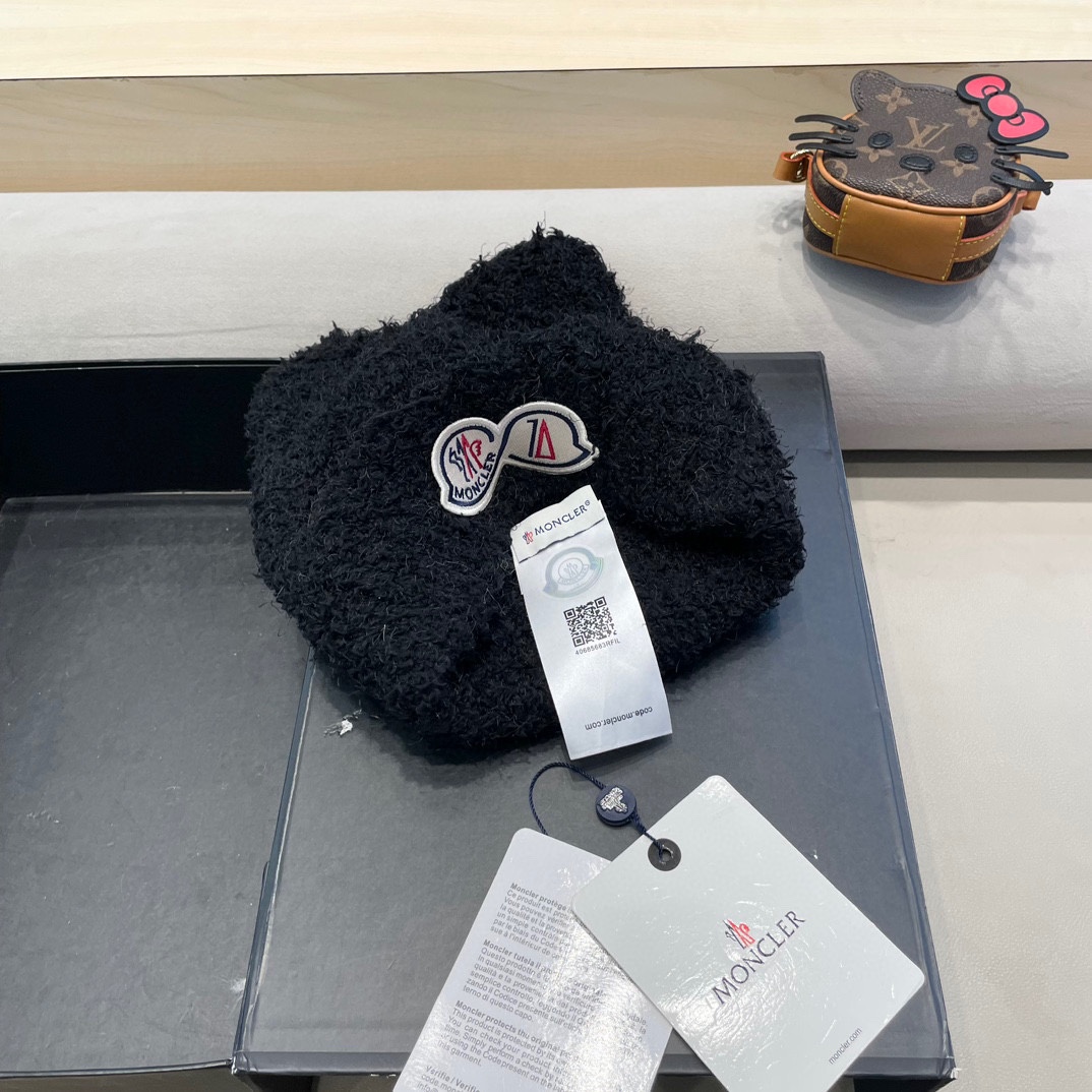 moncler蒙口可爱小熊耳朵毛绒帽子女秋冬季保暖护耳加绒加厚针织毛线套头冷帽