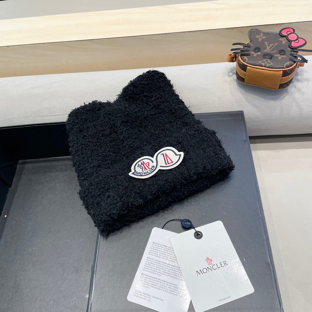 moncler蒙口可爱小熊耳朵毛绒帽子女秋冬季保暖护耳加绒加厚针织毛线套头冷帽