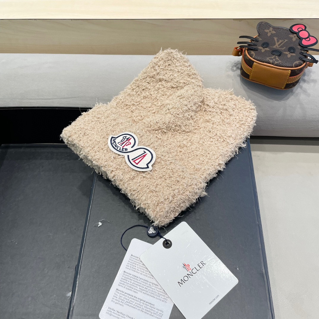 moncler蒙口可爱小熊耳朵毛绒帽子女秋冬季保暖护耳加绒加厚针织毛线套头冷帽