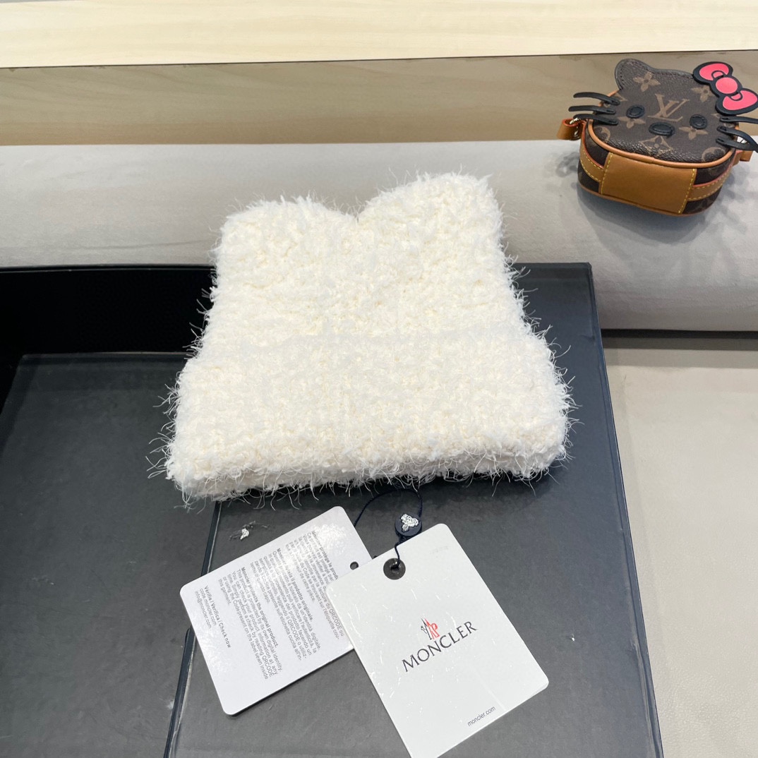 moncler蒙口可爱小熊耳朵毛绒帽子女秋冬季保暖护耳加绒加厚针织毛线套头冷帽