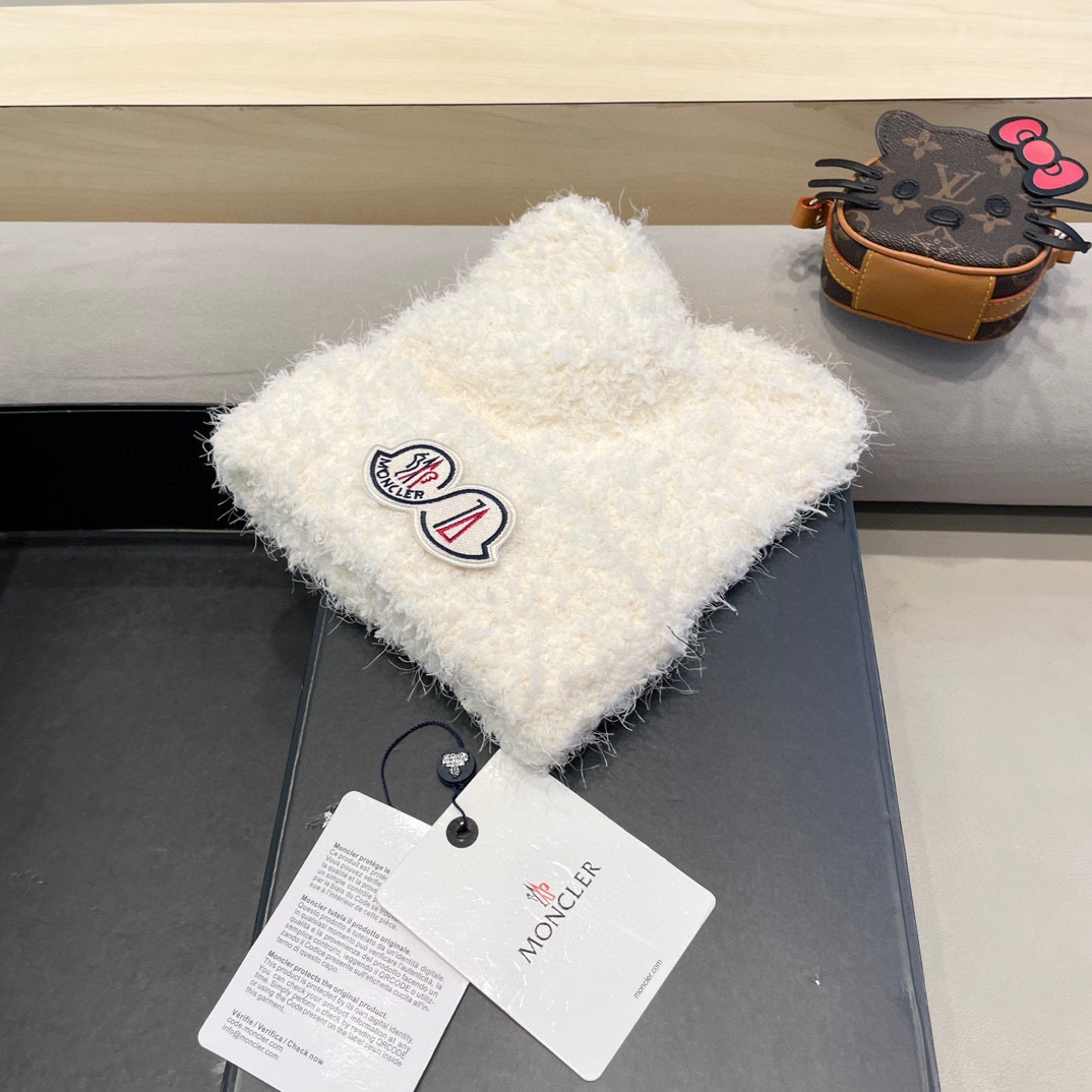 moncler蒙口可爱小熊耳朵毛绒帽子女秋冬季保暖护耳加绒加厚针织毛线套头冷帽