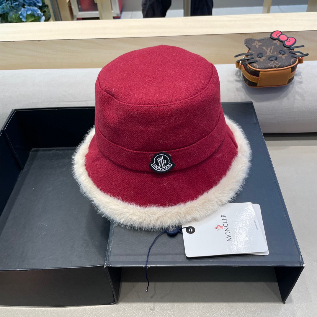 moncler蒙口新款保暖护耳渔夫帽女秋冬加厚毛绒遮脸水桶帽显脸小防寒盆帽