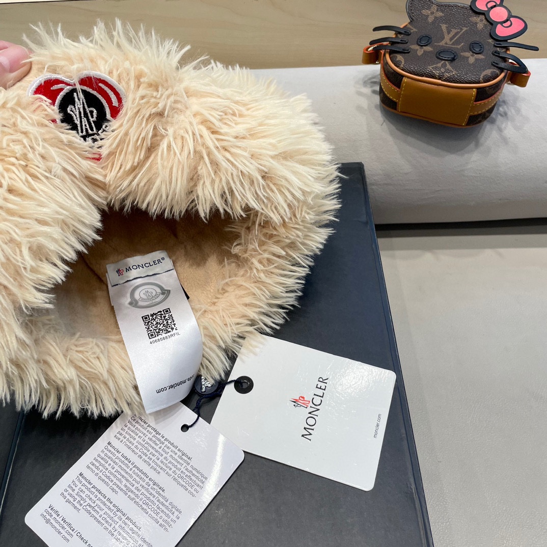 蒙口moncler可爱小狗耳朵毛绒针织毛线帽子女冬季加绒加厚保暖百搭护耳套头帽
