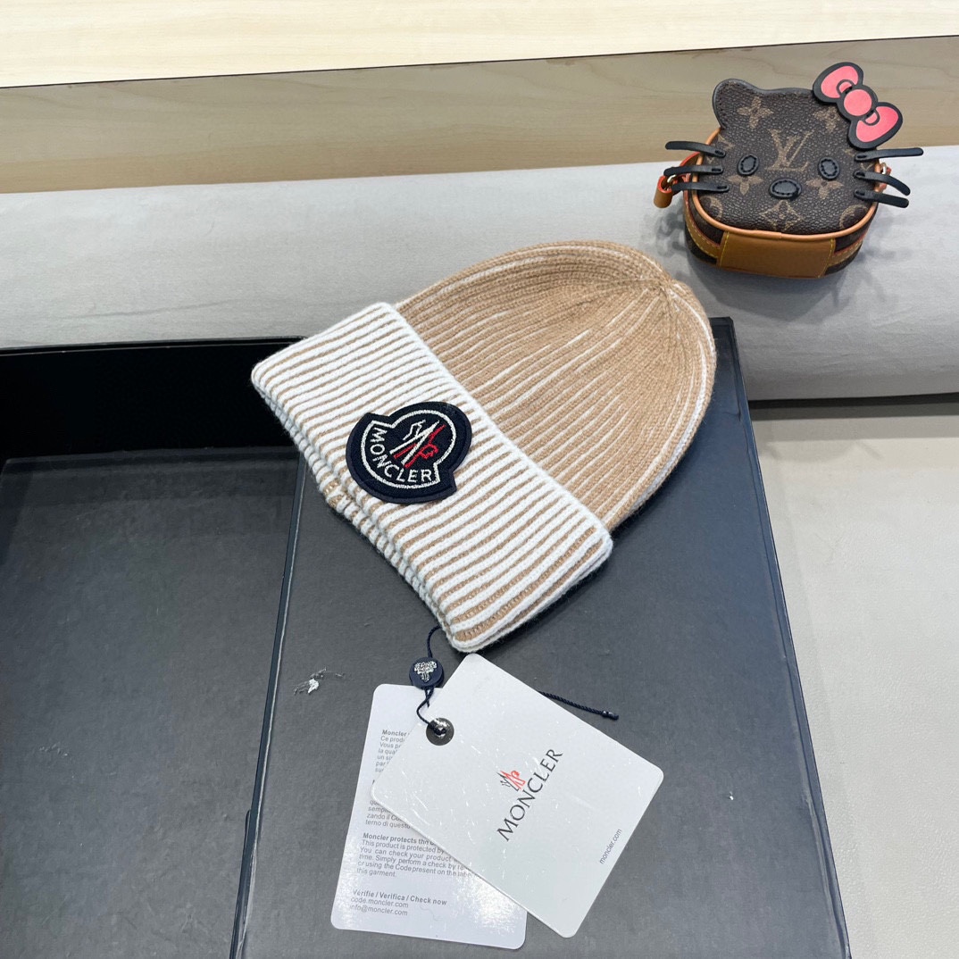 蒙口moncler2024新款网红毛线帽子女加厚保暖护耳套头帽百搭显脸小秋冬针织帽
