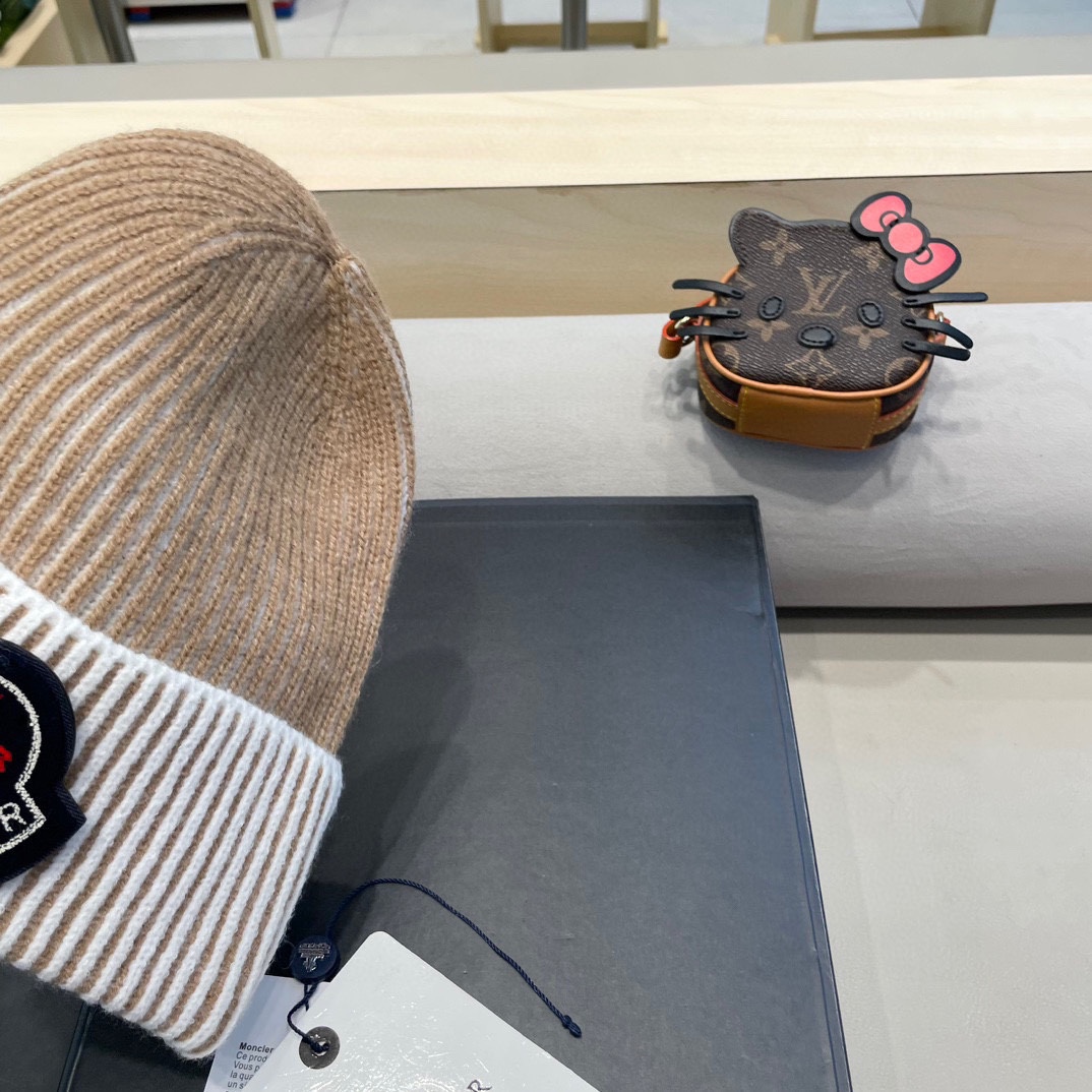 蒙口moncler2024新款网红毛线帽子女加厚保暖护耳套头帽百搭显脸小秋冬针织帽