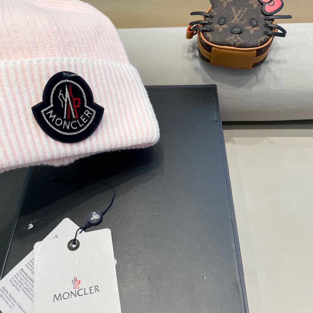 蒙口moncler2024新款网红毛线帽子女加厚保暖护耳套头帽百搭显脸小秋冬针织帽