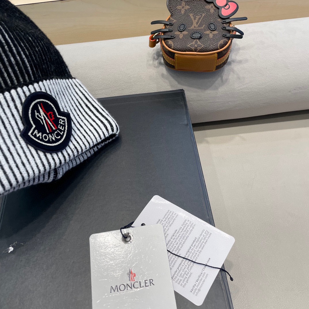 蒙口moncler2024新款网红毛线帽子女加厚保暖护耳套头帽百搭显脸小秋冬针织帽