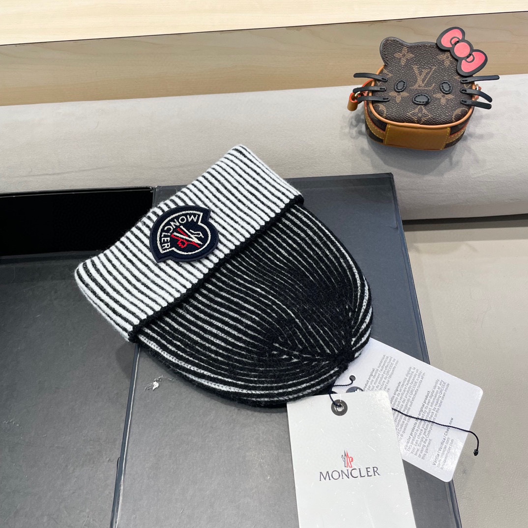 蒙口moncler2024新款网红毛线帽子女加厚保暖护耳套头帽百搭显脸小秋冬针织帽