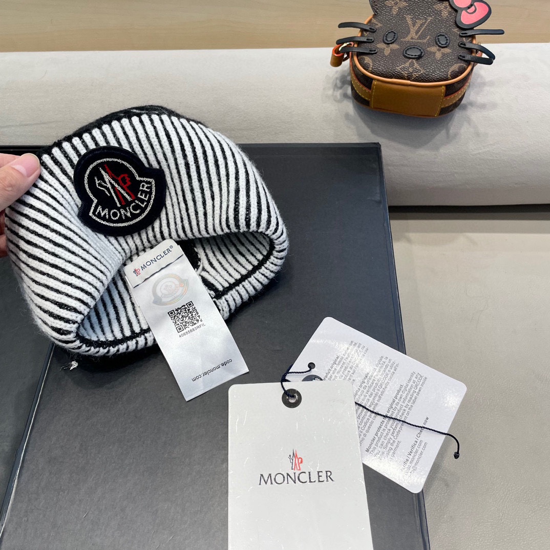蒙口moncler2024新款网红毛线帽子女加厚保暖护耳套头帽百搭显脸小秋冬针织帽