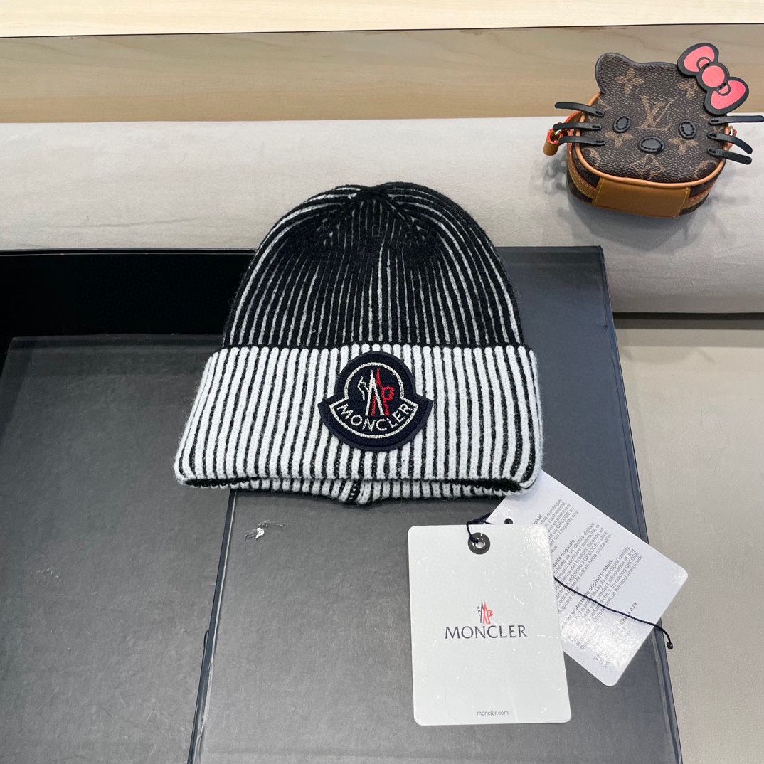 蒙口moncler2024新款网红毛线帽子女加厚保暖护耳套头帽百搭显脸小秋冬针织帽