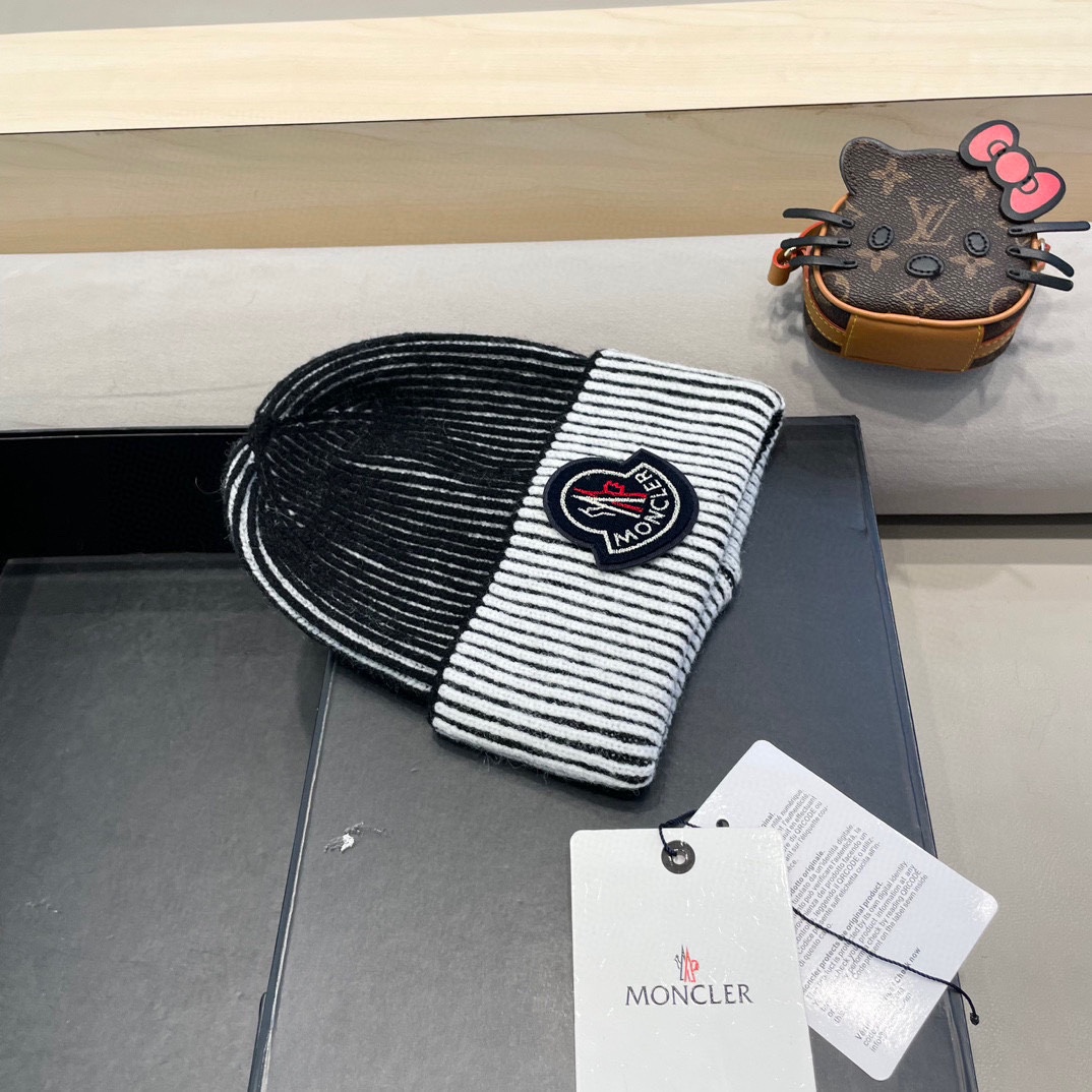 蒙口moncler2024新款网红毛线帽子女加厚保暖护耳套头帽百搭显脸小秋冬针织帽