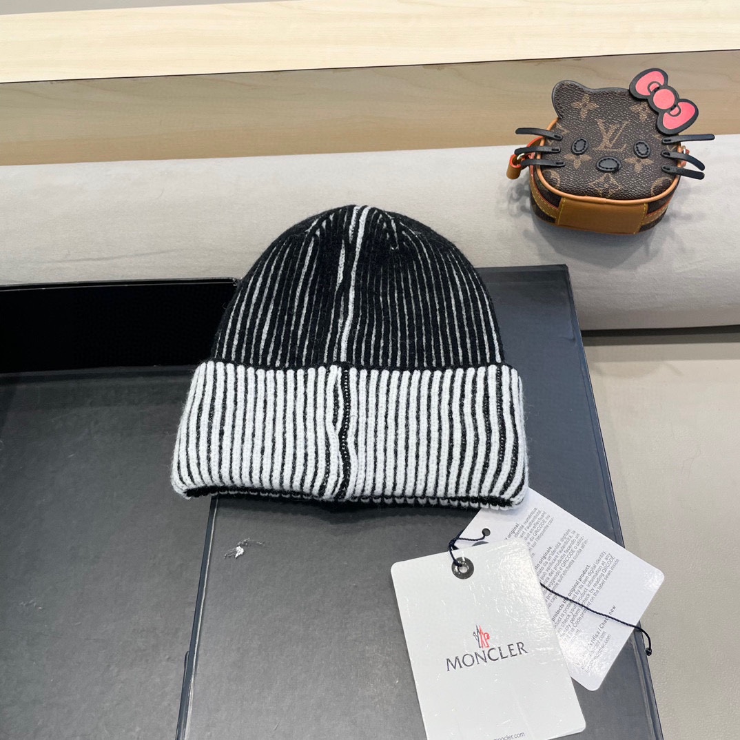 蒙口moncler2024新款网红毛线帽子女加厚保暖护耳套头帽百搭显脸小秋冬针织帽