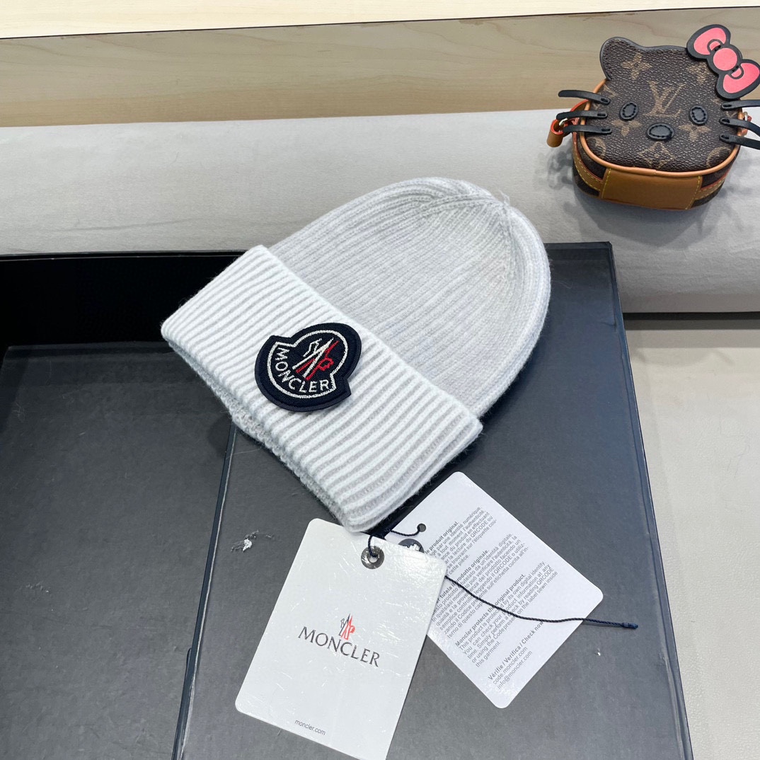蒙口moncler2024新款网红毛线帽子女加厚保暖护耳套头帽百搭显脸小秋冬针织帽