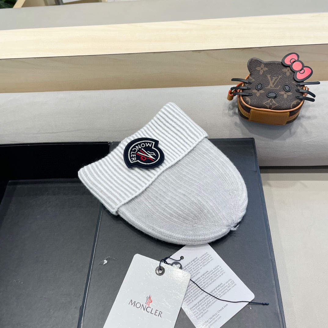 蒙口moncler2024新款网红毛线帽子女加厚保暖护耳套头帽百搭显脸小秋冬针织帽