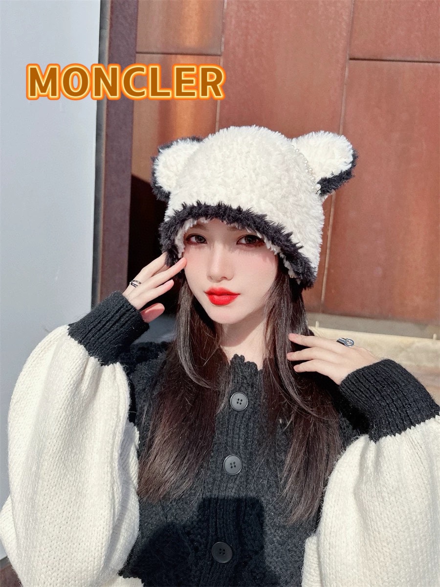 【MONCLER蒙口秋冬柔软皮草毛茸茸加厚保暖渔夫帽珠钻流苏耳朵盆帽