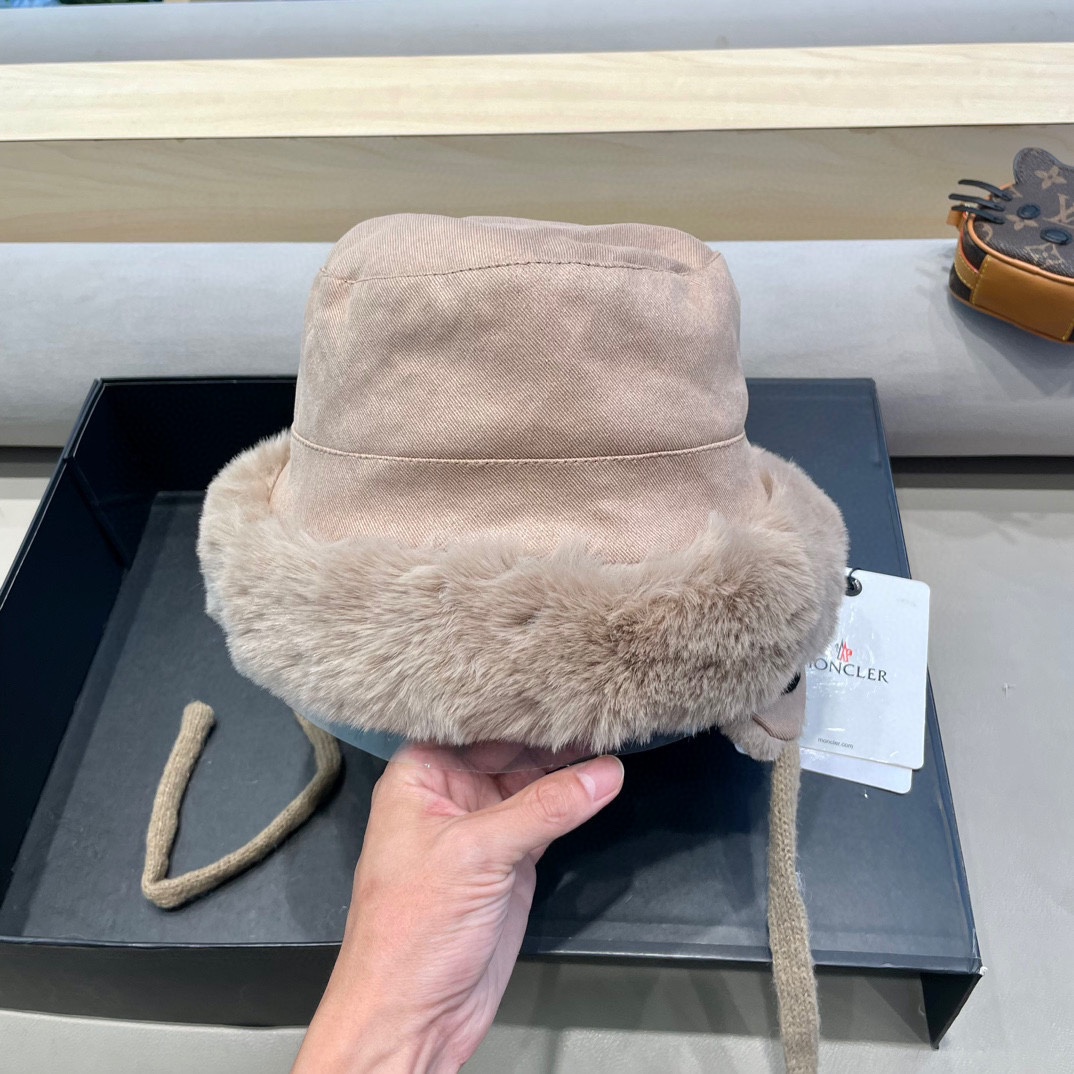 蒙口Moncler2024新款冬季毛绒渔夫帽加厚保暖防风护耳雷锋帽东北显脸小