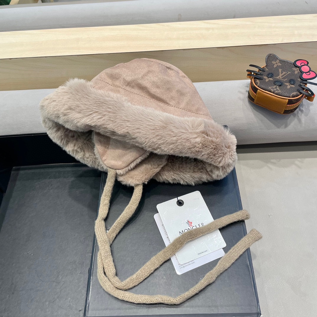 蒙口Moncler2024新款冬季毛绒渔夫帽加厚保暖防风护耳雷锋帽东北显脸小