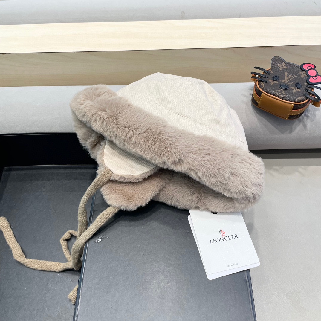 蒙口Moncler2024新款冬季毛绒渔夫帽加厚保暖防风护耳雷锋帽东北显脸小