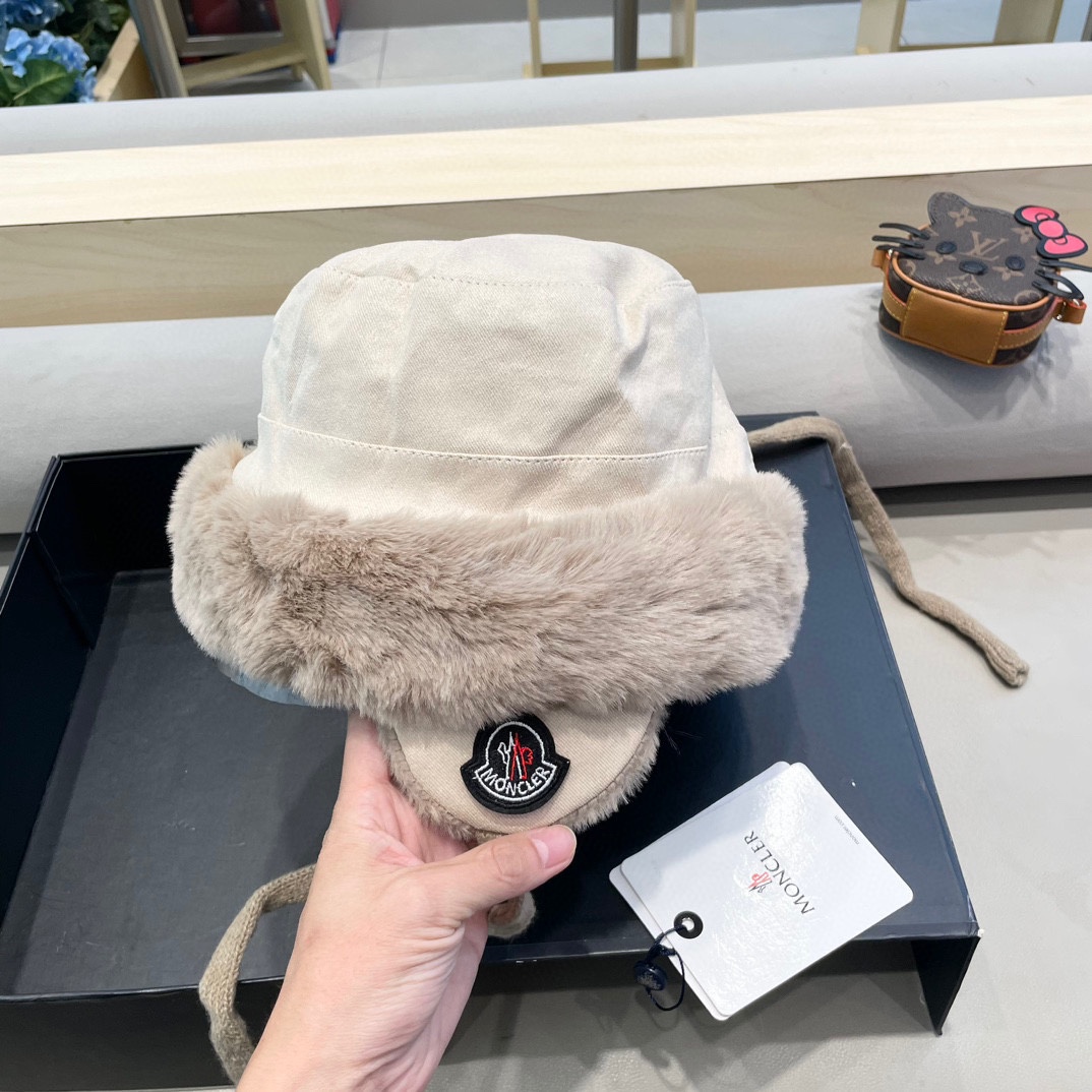 蒙口Moncler2024新款冬季毛绒渔夫帽加厚保暖防风护耳雷锋帽东北显脸小