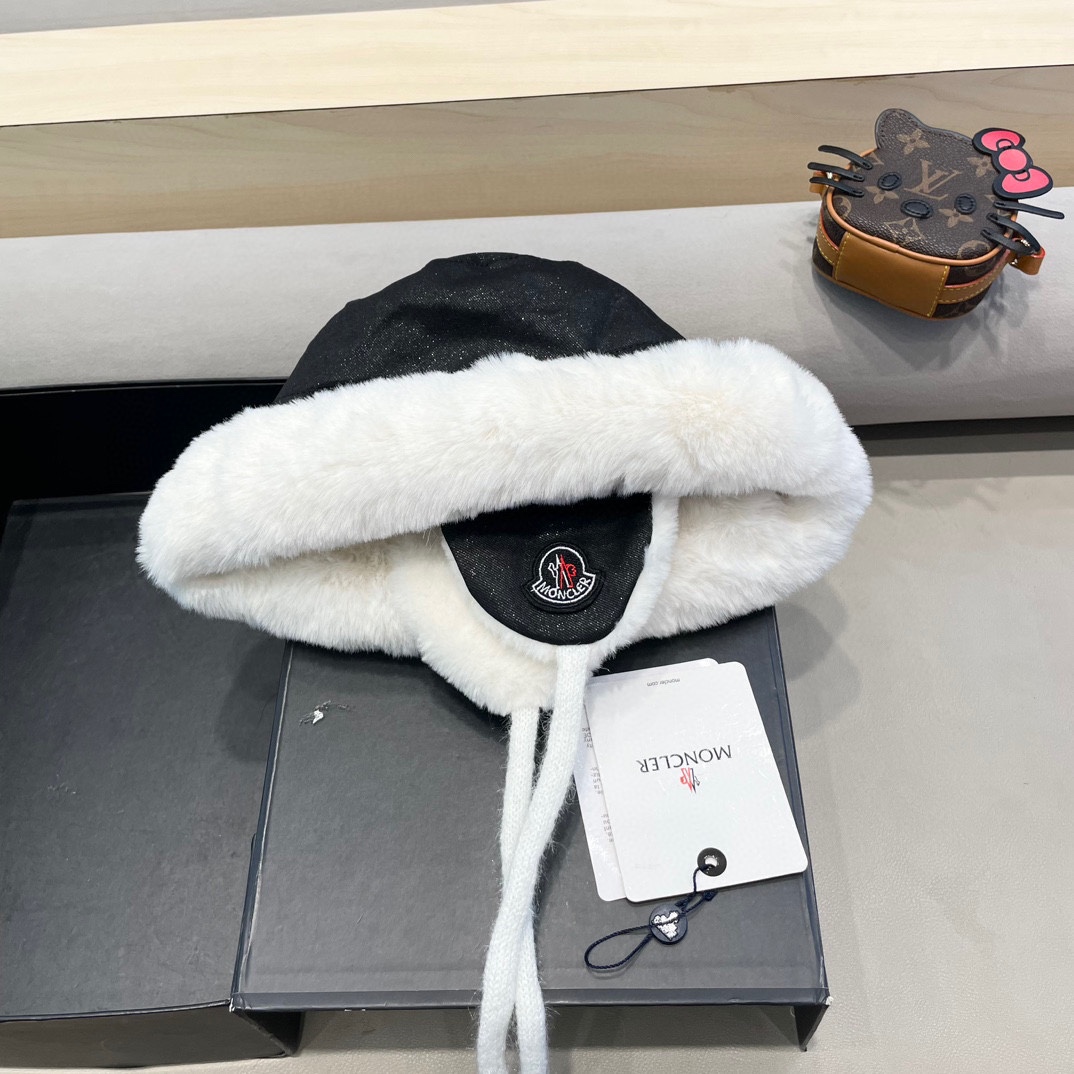 蒙口Moncler2024新款冬季毛绒渔夫帽加厚保暖防风护耳雷锋帽东北显脸小