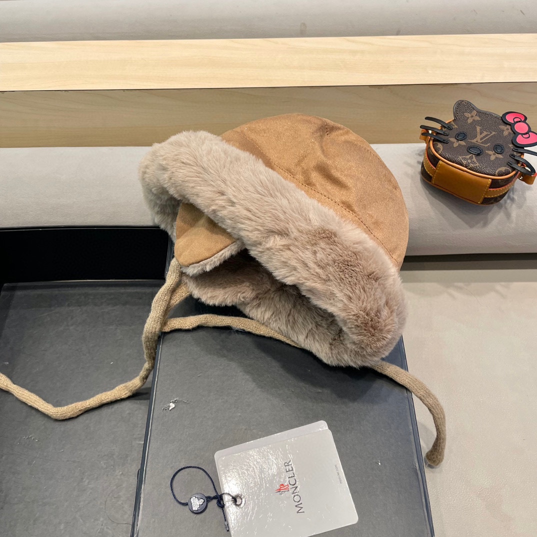 蒙口Moncler2024新款冬季毛绒渔夫帽加厚保暖防风护耳雷锋帽东北显脸小