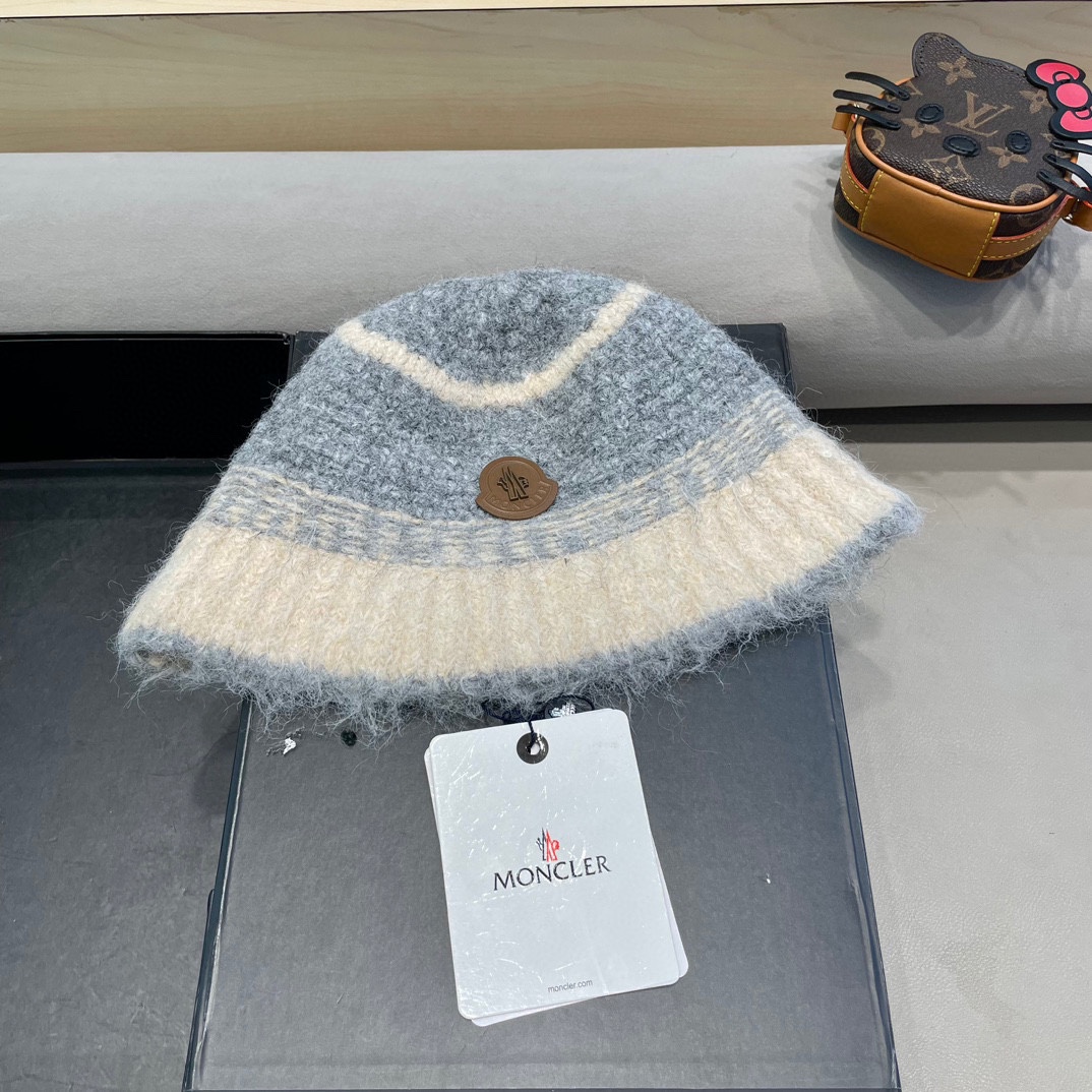 蒙口Moncler冬季渔夫帽 氛围感针织羊毛渔夫帽条纹撞色小众设计韩系百搭2024