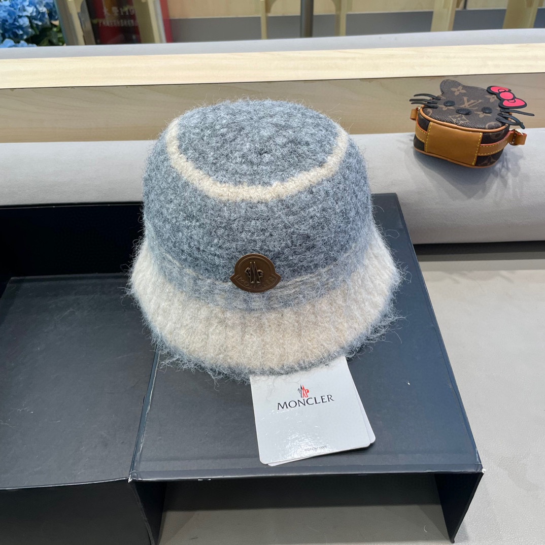 蒙口Moncler冬季渔夫帽 氛围感针织羊毛渔夫帽条纹撞色小众设计韩系百搭2024
