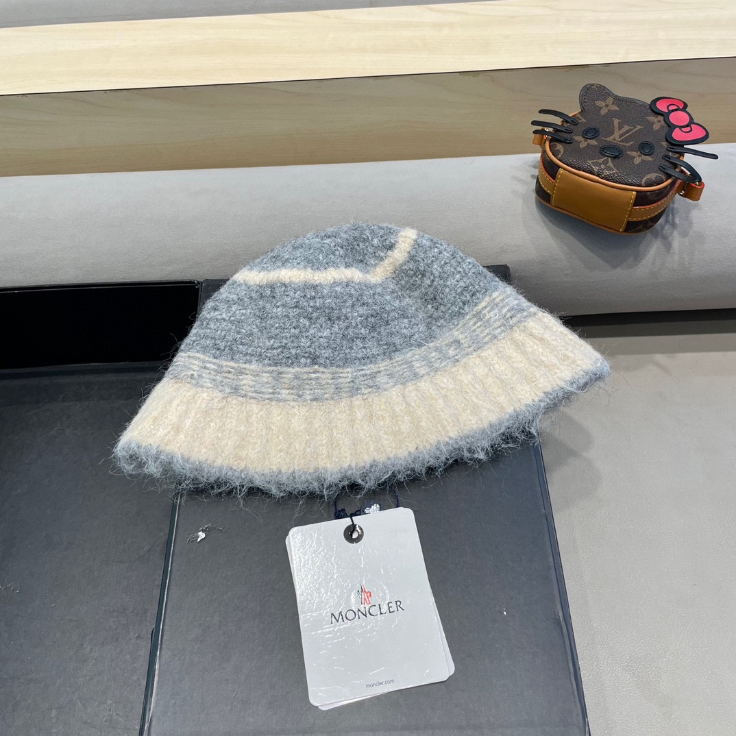 蒙口Moncler冬季渔夫帽 氛围感针织羊毛渔夫帽条纹撞色小众设计韩系百搭2024