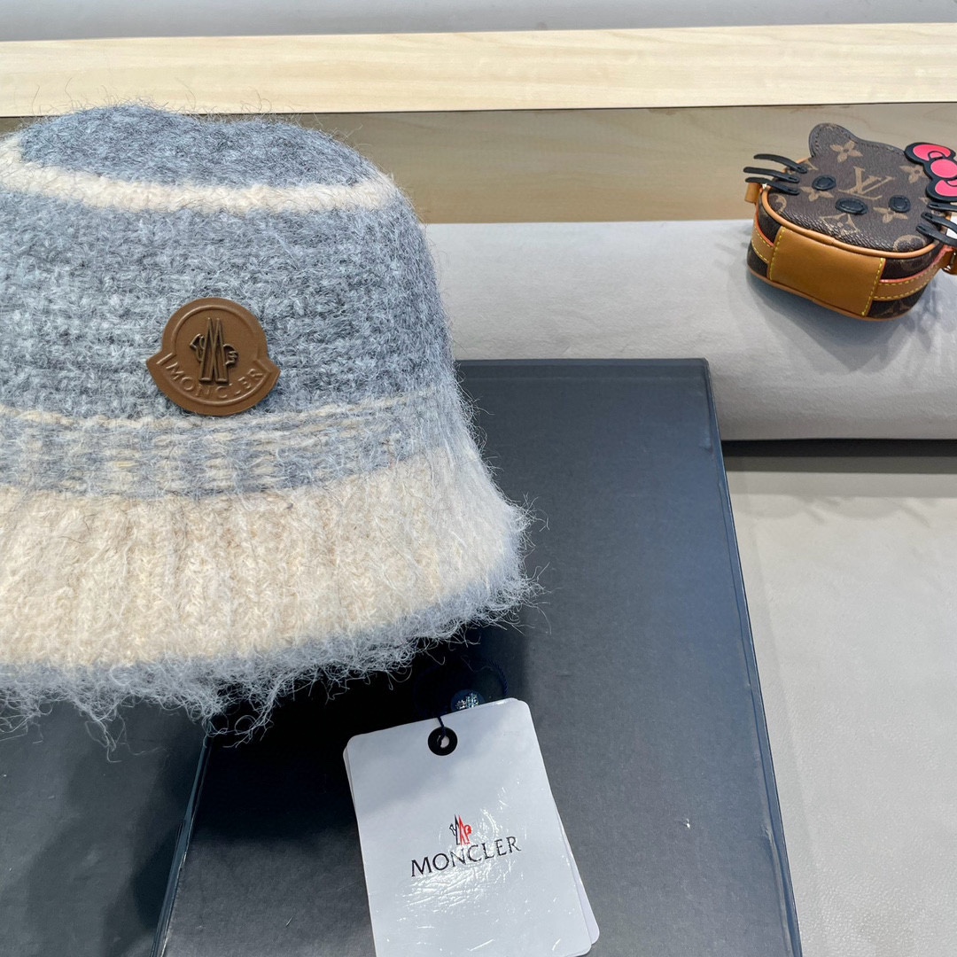 蒙口Moncler冬季渔夫帽 氛围感针织羊毛渔夫帽条纹撞色小众设计韩系百搭2024