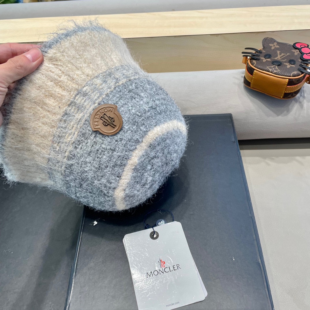 蒙口Moncler冬季渔夫帽 氛围感针织羊毛渔夫帽条纹撞色小众设计韩系百搭2024