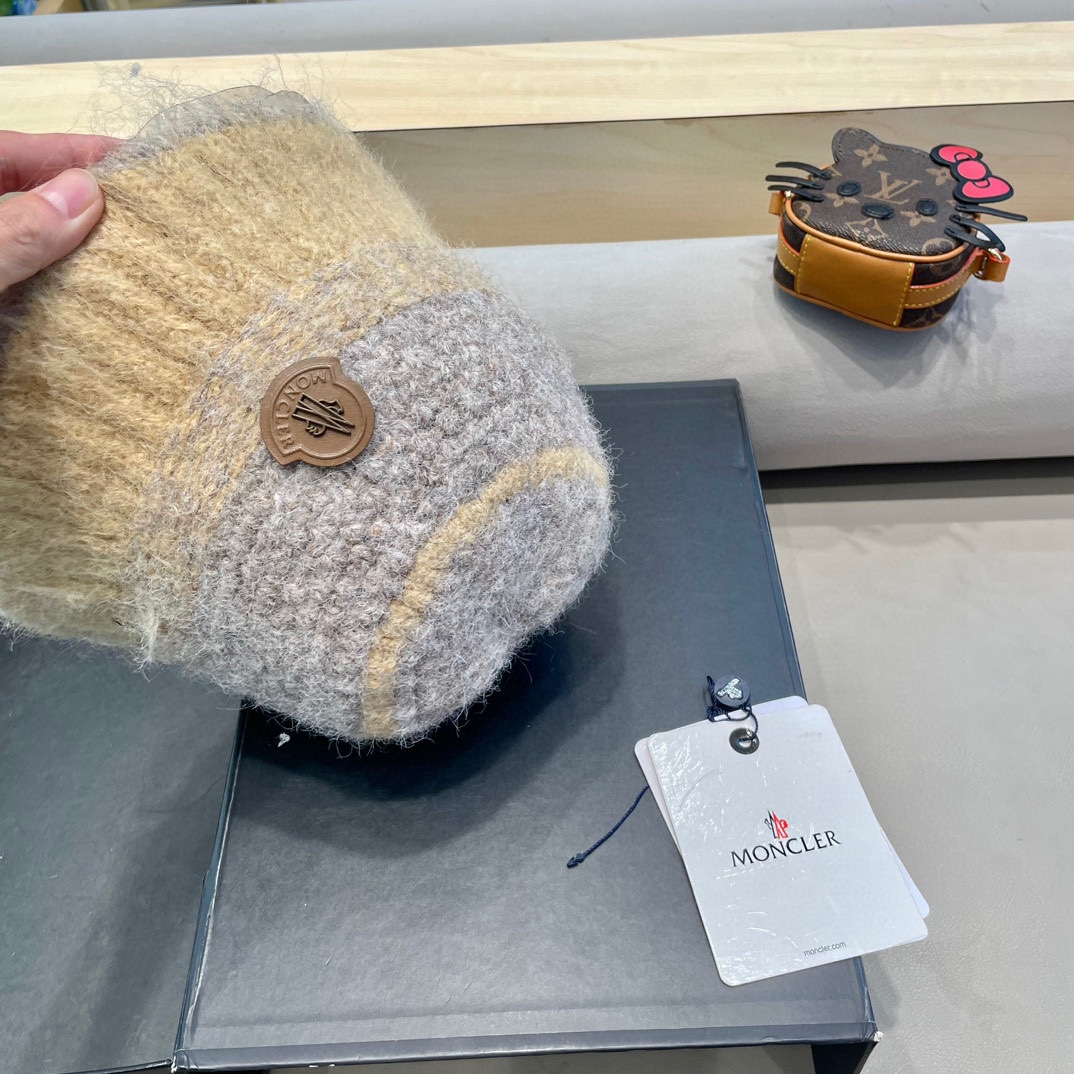蒙口Moncler冬季渔夫帽 氛围感针织羊毛渔夫帽条纹撞色小众设计韩系百搭2024