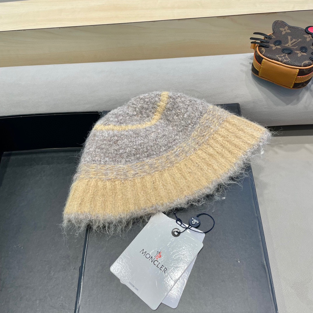 蒙口Moncler冬季渔夫帽 氛围感针织羊毛渔夫帽条纹撞色小众设计韩系百搭2024