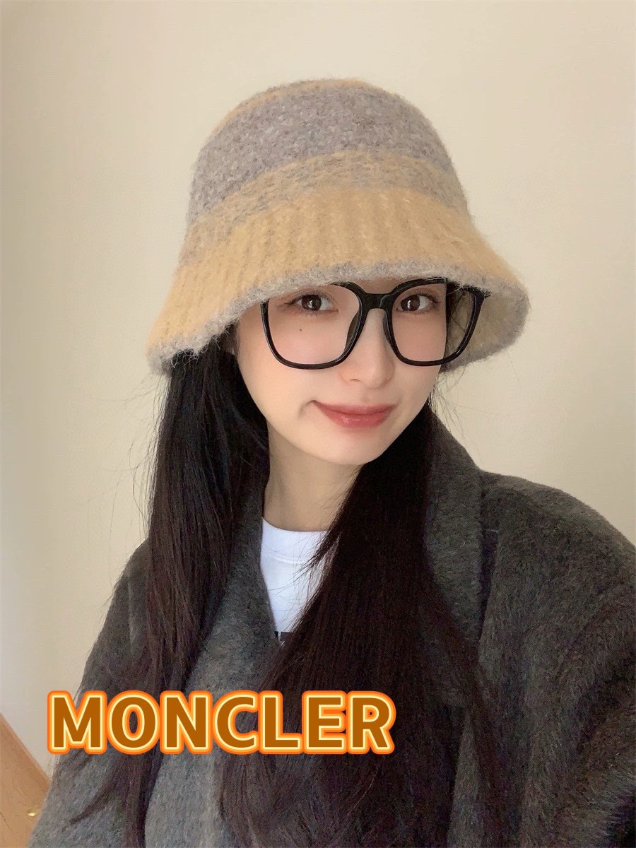 蒙口Moncler冬季渔夫帽 氛围感针织羊毛渔夫帽条纹撞色小众设计韩系百搭2024