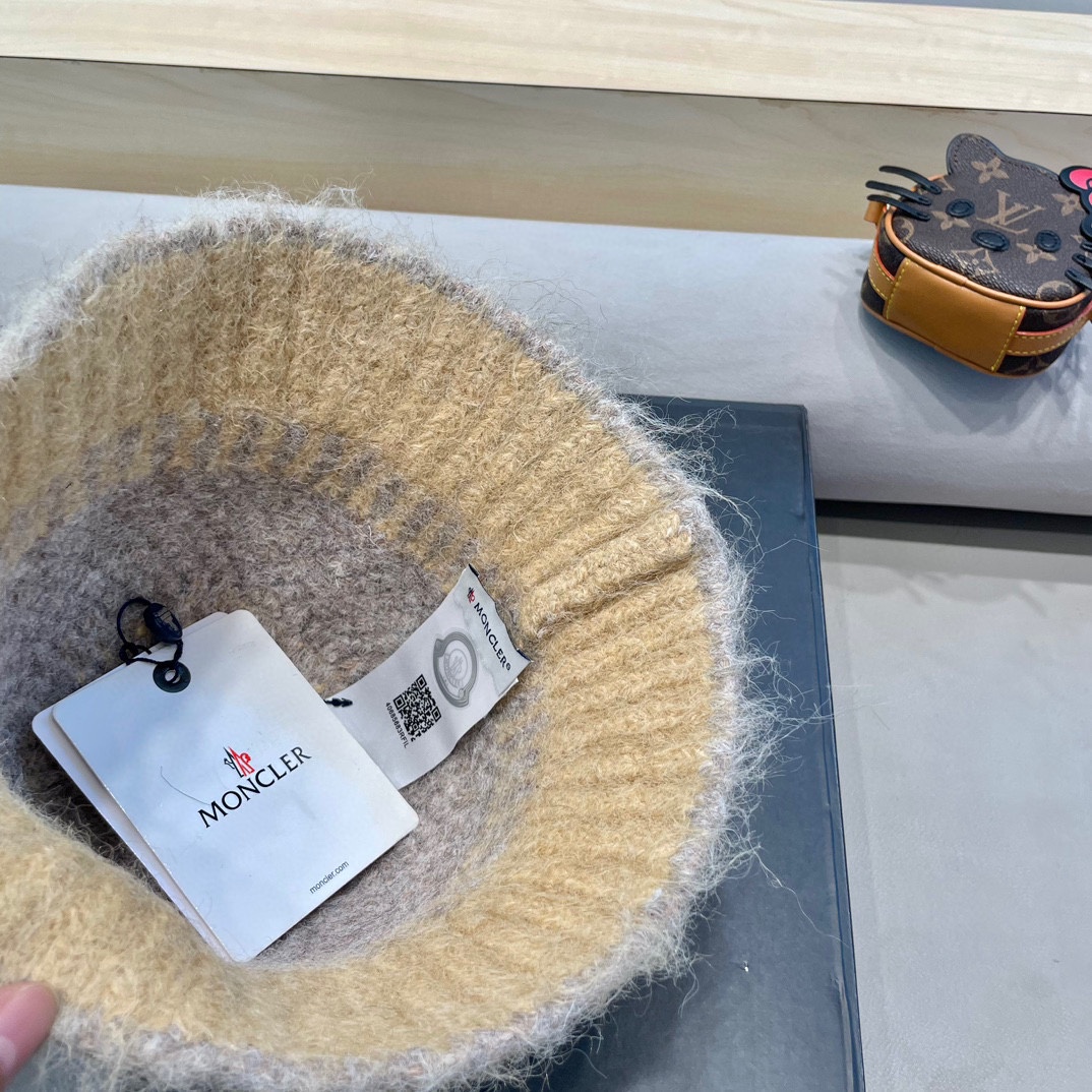 蒙口Moncler冬季渔夫帽 氛围感针织羊毛渔夫帽条纹撞色小众设计韩系百搭2024