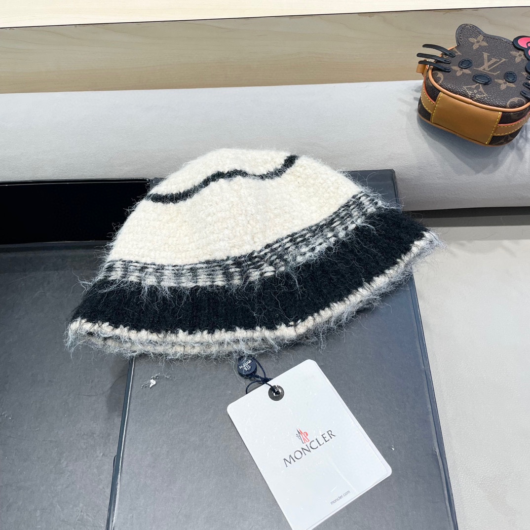 蒙口Moncler冬季渔夫帽 氛围感针织羊毛渔夫帽条纹撞色小众设计韩系百搭2024