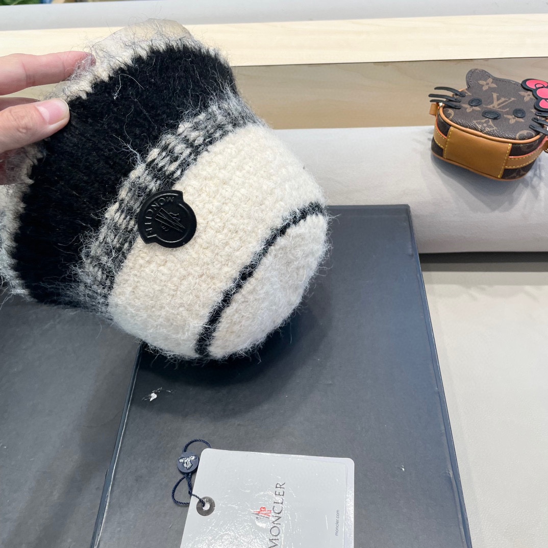 蒙口Moncler冬季渔夫帽 氛围感针织羊毛渔夫帽条纹撞色小众设计韩系百搭2024