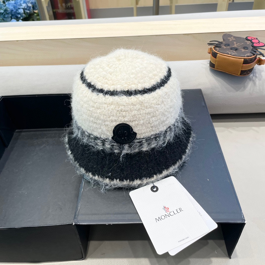 蒙口Moncler冬季渔夫帽 氛围感针织羊毛渔夫帽条纹撞色小众设计韩系百搭2024