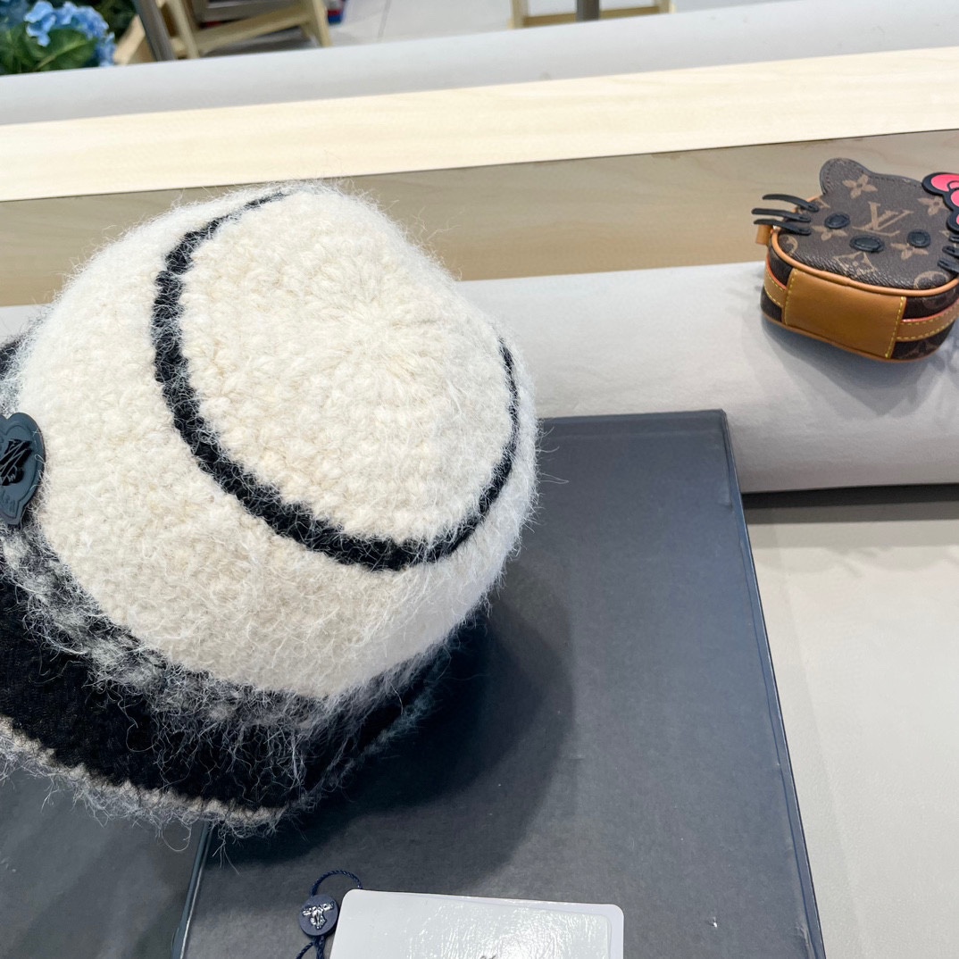 蒙口Moncler冬季渔夫帽 氛围感针织羊毛渔夫帽条纹撞色小众设计韩系百搭2024