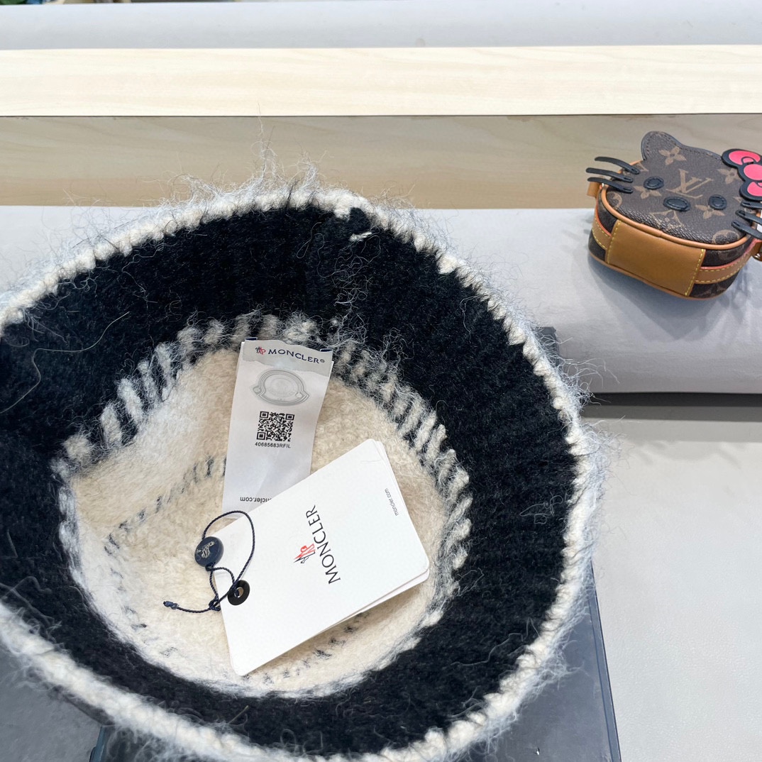 蒙口Moncler冬季渔夫帽 氛围感针织羊毛渔夫帽条纹撞色小众设计韩系百搭2024