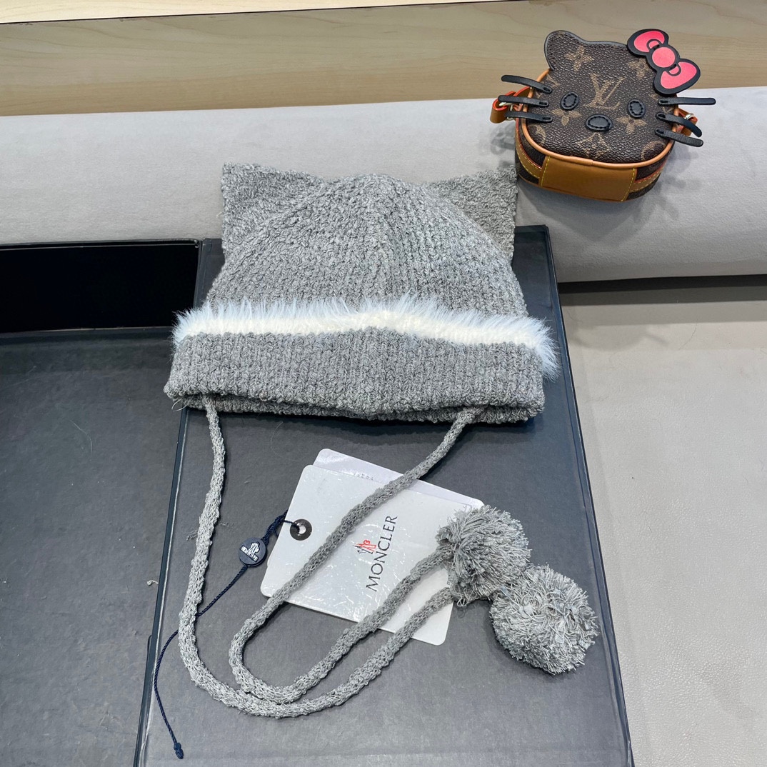 蒙口Moncler2024秋冬卡通可爱狐狸针织帽子女保暖防寒学生百搭套头毛线冷帽潮