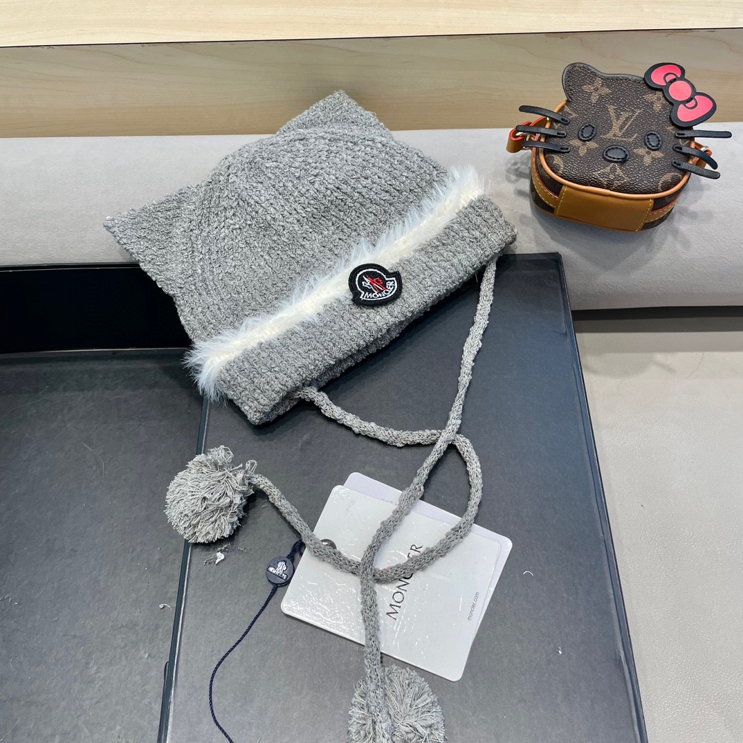 蒙口Moncler2024秋冬卡通可爱狐狸针织帽子女保暖防寒学生百搭套头毛线冷帽潮