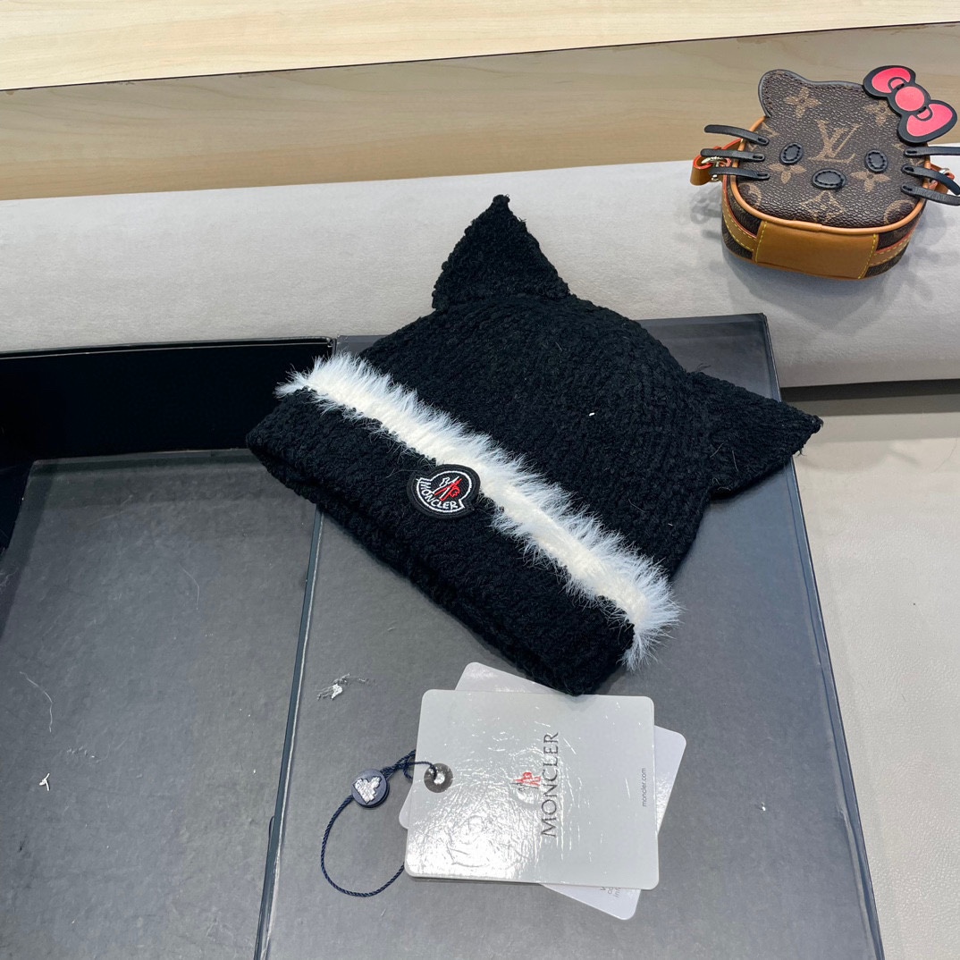 蒙口Moncler2024秋冬卡通可爱狐狸针织帽子女保暖防寒学生百搭套头毛线冷帽潮