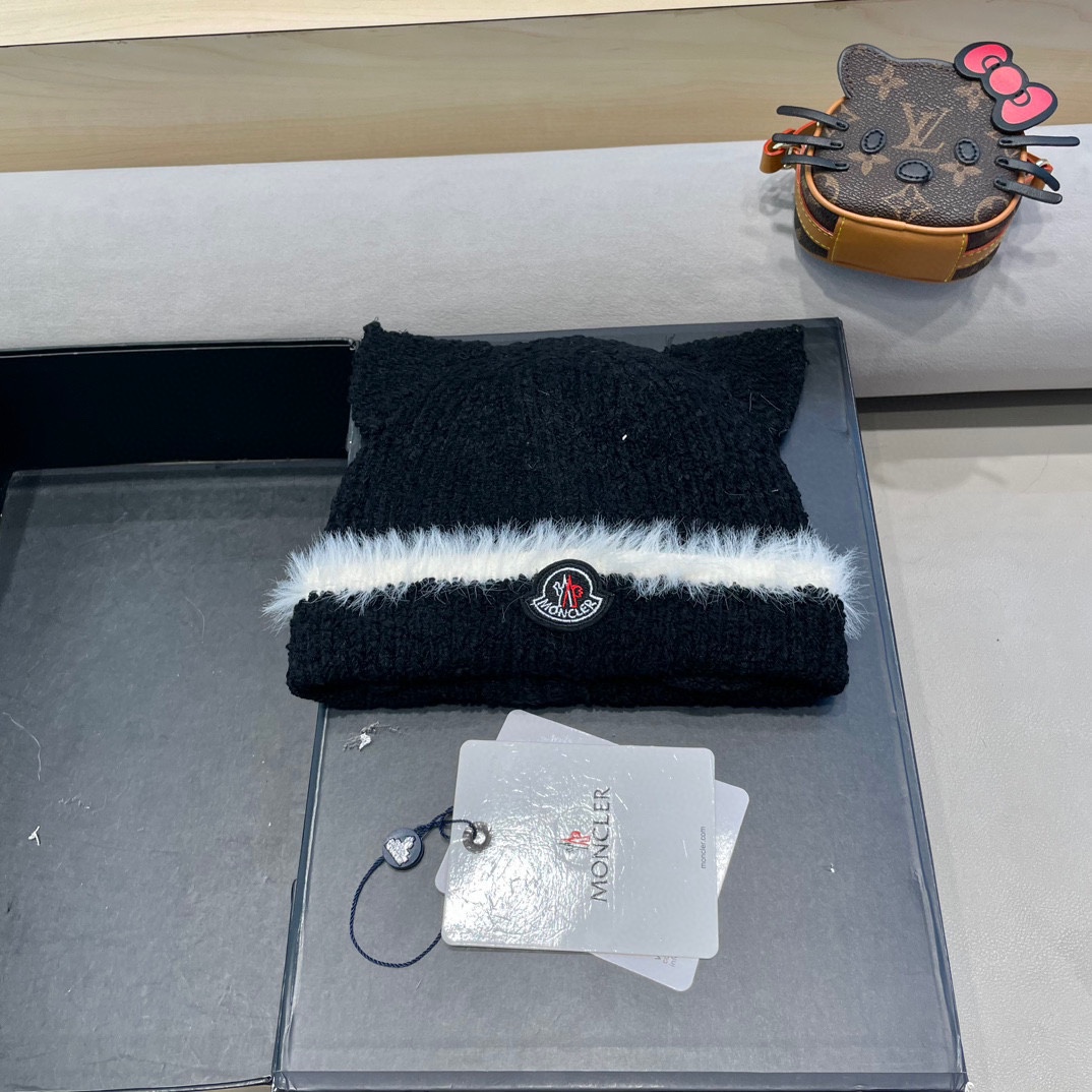 蒙口Moncler2024秋冬卡通可爱狐狸针织帽子女保暖防寒学生百搭套头毛线冷帽潮