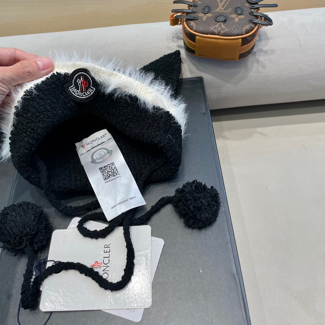 蒙口Moncler2024秋冬卡通可爱狐狸针织帽子女保暖防寒学生百搭套头毛线冷帽潮