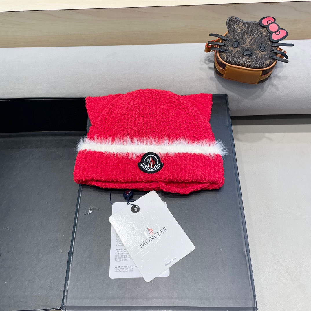 蒙口Moncler2024秋冬卡通可爱狐狸针织帽子女保暖防寒学生百搭套头毛线冷帽潮