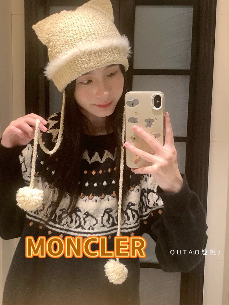 蒙口Moncler2024秋冬卡通可爱狐狸针织帽子女保暖防寒学生百搭套头毛线冷帽潮